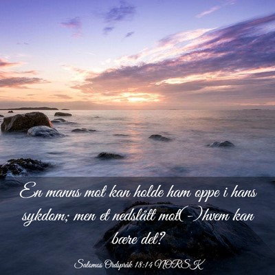 Picture 03 - Salomos Ordspråk 18:14 NORSK - En manns mot kan holde ham oppe i hans sykdom; - Bible Verse Picture