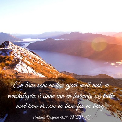 Picture 03 - Salomos Ordspråk 18:19 NORSK - En bror som en har gjort urett mot, er - Bible Verse Picture