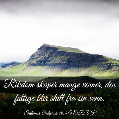 Picture 03 - Salomos Ordspråk 19:4 NORSK - Rikdom skaper mange venner, den fattige blir - Bible Verse Picture