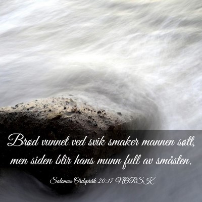 Picture 03 - Salomos Ordspråk 20:17 NORSK - Brød vunnet ved svik smaker mannen søtt, men - Bible Verse Picture