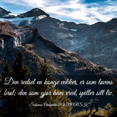 Picture 03 - Salomos Ordspråk 20:2 NORSK - Den redsel en konge vekker, er som løvens brøl; - Bible Verse Picture