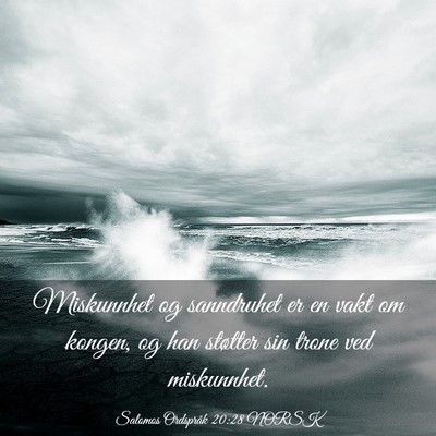 Picture 03 - Salomos Ordspråk 20:28 NORSK - Miskunnhet og sanndruhet er en vakt om kongen, og - Bible Verse Picture