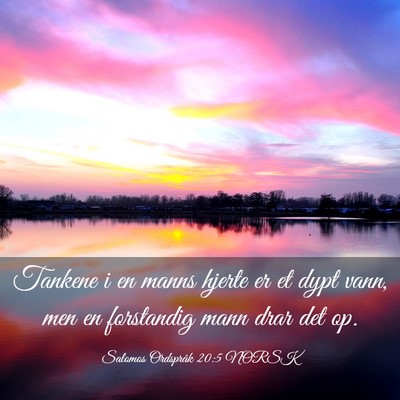 Picture 03 - Salomos Ordspråk 20:5 NORSK - Tankene i en manns hjerte er et dypt vann, men en - Bible Verse Picture
