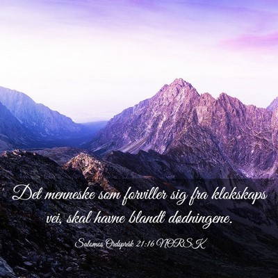 Picture 03 - Salomos Ordspråk 21:16 NORSK - Det menneske som forviller sig fra klokskaps vei, - Bible Verse Picture