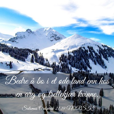 Picture 03 - Salomos Ordspråk 21:19 NORSK - Bedre å bo i et øde land enn hos en arg og - Bible Verse Picture