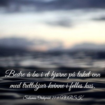 Picture 03 - Salomos Ordspråk 21:9 NORSK - Bedre å bo i et hjørne på taket enn med - Bible Verse Picture