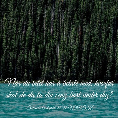Picture 03 - Salomos Ordspråk 22:27 NORSK - Når du intet har å betale med, hvorfor skal de - Bible Verse Picture