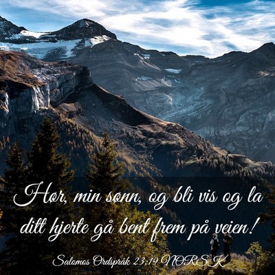 Picture 03 - Salomos Ordspråk 23:19 NORSK - Hør, min sønn, og bli vis og la ditt hjerte gå - Bible Verse Picture
