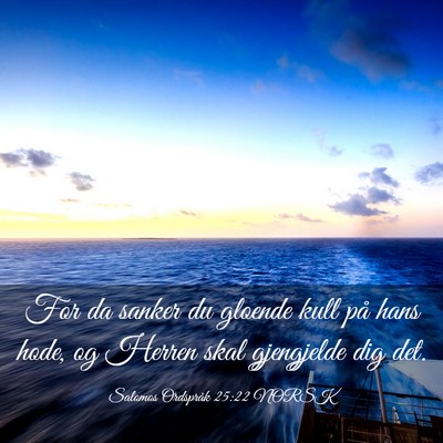 Picture 03 - Salomos Ordspråk 25:22 NORSK - For da sanker du gloende kull på hans hode, og - Bible Verse Picture