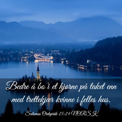 Picture 03 - Salomos Ordspråk 25:24 NORSK - Bedre å bo i et hjørne på taket enn med - Bible Verse Picture
