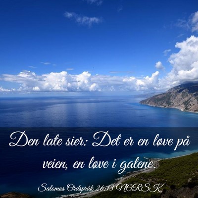 Picture 03 - Salomos Ordspråk 26:13 NORSK - Den late sier: Det er en løve på veien, en - Bible Verse Picture