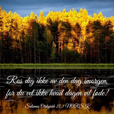 Picture 03 - Salomos Ordspråk 27:1 NORSK - Ros dig ikke av den dag imorgen, for du vet ikke - Bible Verse Picture