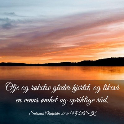 Picture 03 - Salomos Ordspråk 27:9 NORSK - Olje og røkelse gleder hjertet, og likeså en - Bible Verse Picture