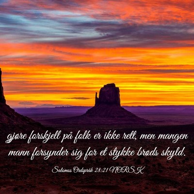 Picture 03 - Salomos Ordspråk 28:21 NORSK - gjøre forskjell på folk er ikke rett, men - Bible Verse Picture