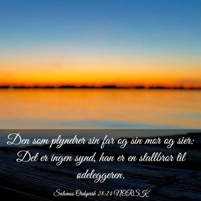 Picture 03 - Salomos Ordspråk 28:24 NORSK - Den som plyndrer sin far og sin mor og sier: Det - Bible Verse Picture