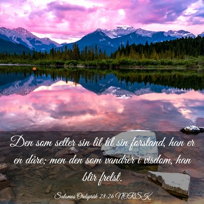 Picture 03 - Salomos Ordspråk 28:26 NORSK - Den som setter sin lit til sin forstand, han er - Bible Verse Picture