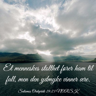 Picture 03 - Salomos Ordspråk 29:23 NORSK - Et menneskes stolthet fører ham til fall, men - Bible Verse Picture
