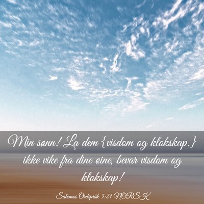Picture 03 - Salomos Ordspråk 3:21 NORSK - Min sønn! La dem {visdom og klokskap.} ikke vike - Bible Verse Picture