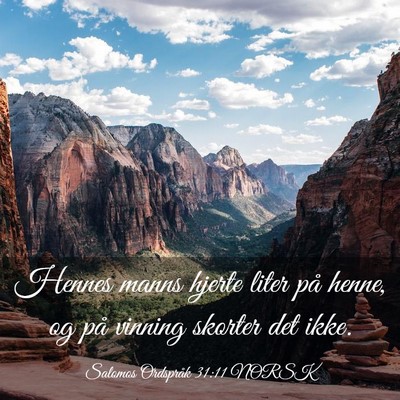 Picture 03 - Salomos Ordspråk 31:11 NORSK - Hennes manns hjerte liter på henne, og på - Bible Verse Picture