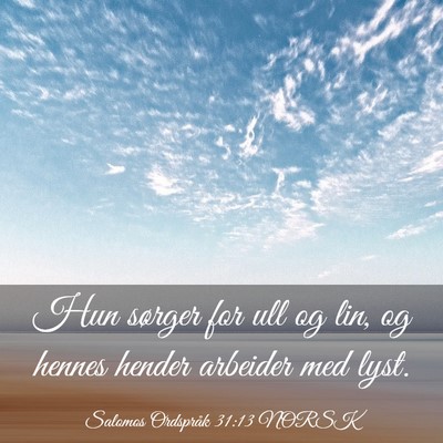 Picture 03 - Salomos Ordspråk 31:13 NORSK - Hun sørger for ull og lin, og hennes hender - Bible Verse Picture