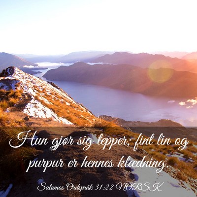 Picture 03 - Salomos Ordspråk 31:22 NORSK - Hun gjør sig tepper; fint lin og purpur er - Bible Verse Picture
