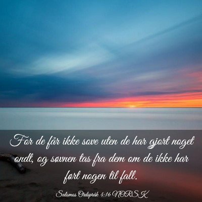 Picture 03 - Salomos Ordspråk 4:16 NORSK - For de får ikke sove uten de har gjort noget - Bible Verse Picture
