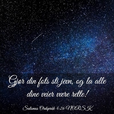 Picture 03 - Salomos Ordspråk 4:26 NORSK - Gjør din fots sti jevn, og la alle dine veier - Bible Verse Picture