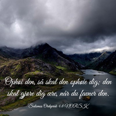 Picture 03 - Salomos Ordspråk 4:8 NORSK - Ophøi den, så skal den ophøie dig; den skal - Bible Verse Picture