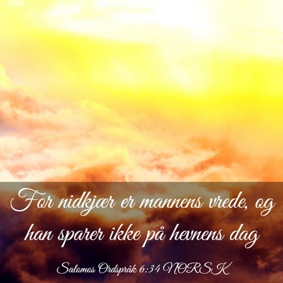 Picture 03 - Salomos Ordspråk 6:34 NORSK - For nidkjær er mannens vrede, og han sparer ikke - Bible Verse Picture