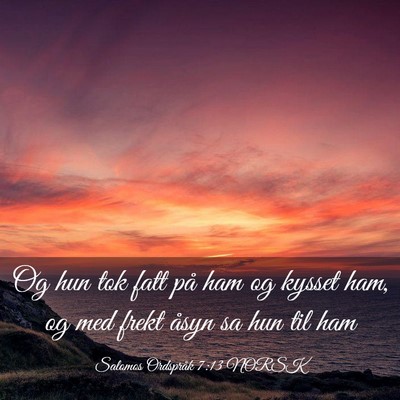 Picture 03 - Salomos Ordspråk 7:13 NORSK - Og hun tok fatt på ham og kysset ham, og med - Bible Verse Picture