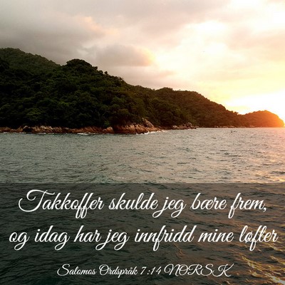 Picture 03 - Salomos Ordspråk 7:14 NORSK - Takkoffer skulde jeg bære frem, og idag har jeg - Bible Verse Picture