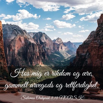 Picture 03 - Salomos Ordspråk 8:18 NORSK - Hos mig er rikdom og ære, gammelt arvegods og - Bible Verse Picture