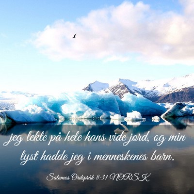 Picture 03 - Salomos Ordspråk 8:31 NORSK - jeg lekte på hele hans vide jord, og min lyst - Bible Verse Picture
