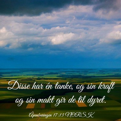 Picture 03 - Åpenbaringen 17:13 NORSK - Disse har én tanke, og sin kraft og sin makt gir - Bible Verse Picture