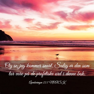 Picture 03 - Åpenbaringen 22:7 NORSK - Og se, jeg kommer snart. Salig er den som tar - Bible Verse Picture