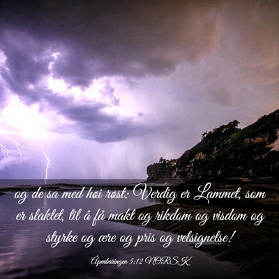 Picture 03 - Åpenbaringen 5:12 NORSK - og de sa med høi røst: Verdig er Lammet, som er - Bible Verse Picture