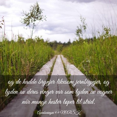 Picture 03 - Åpenbaringen 9:9 NORSK - og de hadde brynjer likesom jernbrynjer, og lyden - Bible Verse Picture
