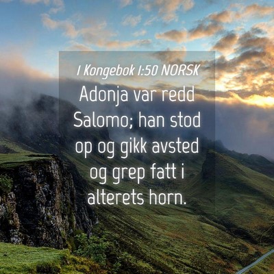 Picture 04 - 1 Kongebok 1:50 NORSK - Adonja var redd Salomo; han stod op og gikk - Bible Verse Picture