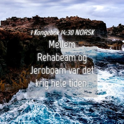 Picture 04 - 1 Kongebok 14:30 NORSK - Mellem Rehabeam og Jeroboam var det krig hele - Bible Verse Picture