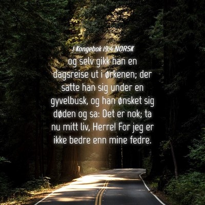 Picture 04 - 1 Kongebok 19:4 NORSK - og selv gikk han en dagsreise ut i ørkenen; der - Bible Verse Picture