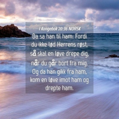 Picture 04 - 1 Kongebok 20:36 NORSK - Da sa han til ham: Fordi du ikke lød Herrens - Bible Verse Picture