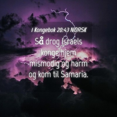 Picture 04 - 1 Kongebok 20:43 NORSK - Så drog Israels konge hjem mismodig og harm og - Bible Verse Picture