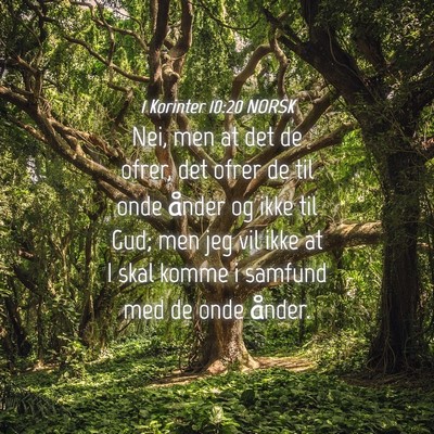 Picture 04 - 1 Korinter 10:20 NORSK - Nei, men at det de ofrer, det ofrer de til onde - Bible Verse Picture
