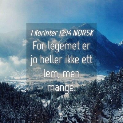 Picture 04 - 1 Korinter 12:14 NORSK - For legemet er jo heller ikke ett lem, men - Bible Verse Picture