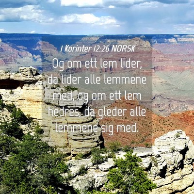 Picture 04 - 1 Korinter 12:26 NORSK - Og om ett lem lider, da lider alle lemmene med, - Bible Verse Picture