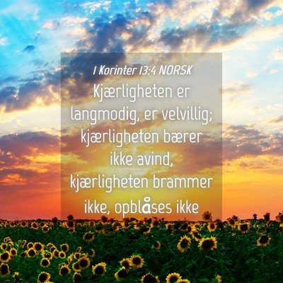 Picture 04 - 1 Korinter 13:4 NORSK - Kjærligheten er langmodig, er velvillig; - Bible Verse Picture