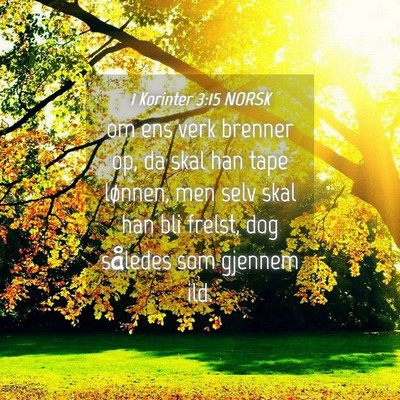 Picture 04 - 1 Korinter 3:15 NORSK - om ens verk brenner op, da skal han tape lønnen, - Bible Verse Picture