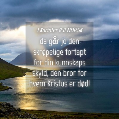Picture 04 - 1 Korinter 8:11 NORSK - da går jo den skrøpelige fortapt for din - Bible Verse Picture