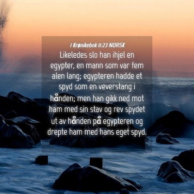 Picture 04 - 1 Krønikebok 11:23 NORSK - Likeledes slo han ihjel en egypter, en mann som - Bible Verse Picture