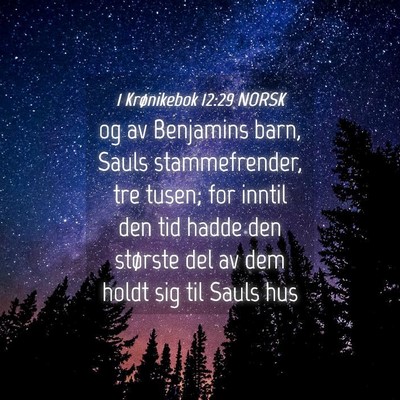 Picture 04 - 1 Krønikebok 12:29 NORSK - og av Benjamins barn, Sauls stammefrender, tre - Bible Verse Picture